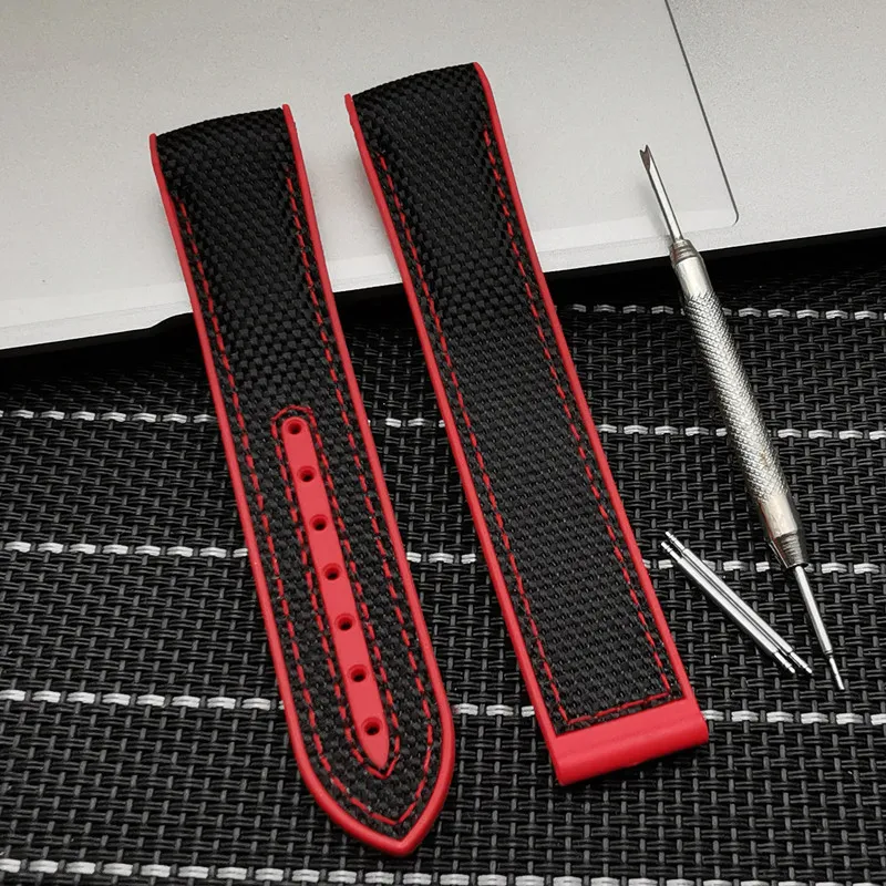 20 мм высококачественный резиновый силиконовый ремешок для часов с нейлоновым ремешком для часов Omega ремешок Longines Omega Seamster аксессуары для часов - Цвет ремешка: Black red line
