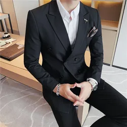 OIMG Autumn new style men's double-breasted suits, Korean version of self-cultivation formal suits, two-piece men's suits