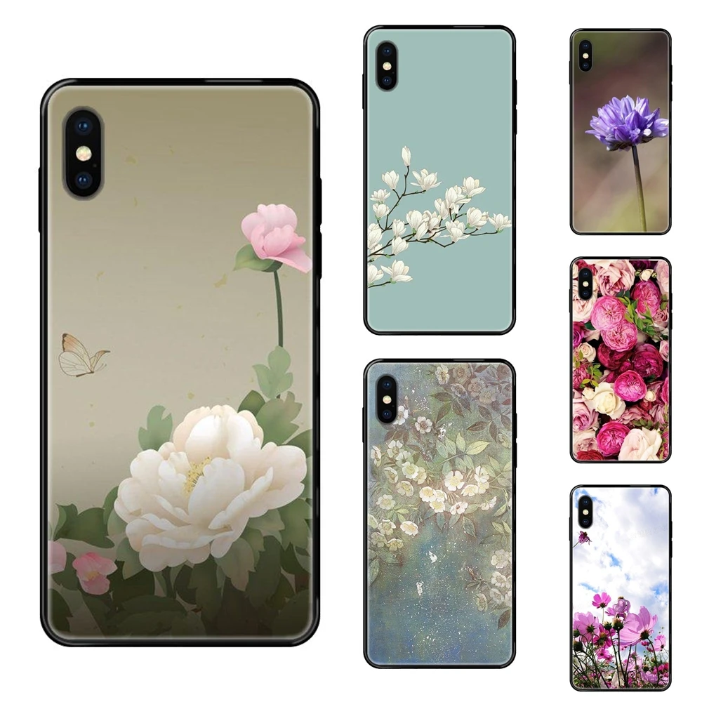 Peony Sunflowe Rose Daisy Plum Plants Flower Going Cheap Black Soft TPU Art Online Cover Case For Galaxy S5 S6 S7 S8 S9 S10 | Мобильные