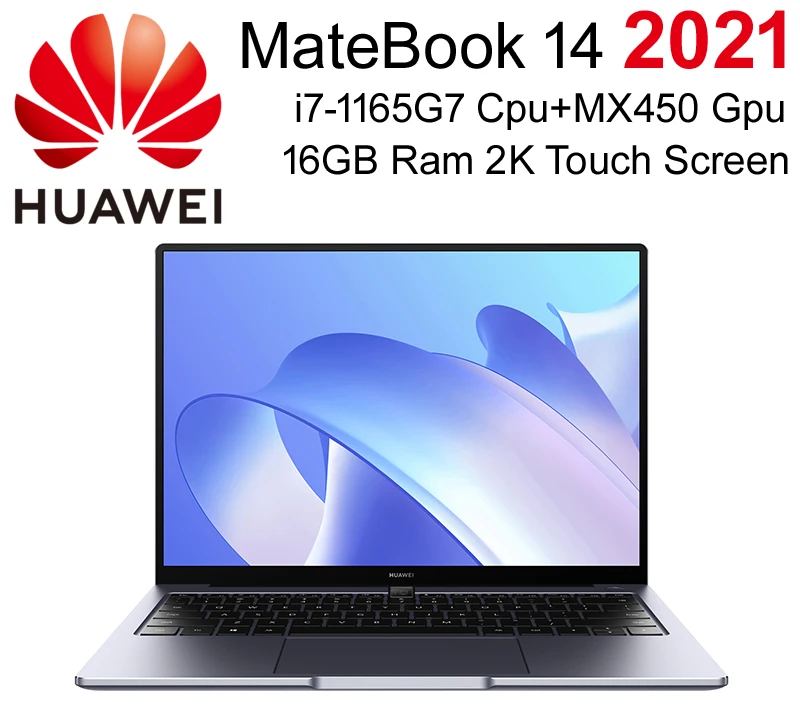 Качество ноутбук HUAWEI MateBook 14 2021 2K сенсорный экран i7 1165G7 MX450 графика Iris Xe