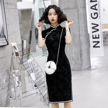 

Vintage Dragon&Phoenix Qipao Elegant Women Oversize Cheongsam 3XL 4XL 5XL Mandarin Collar Sexy Mini Chinese Dress Vestidos