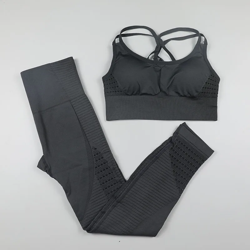 Seamless Yoga Set Women Fitness Clothing Sportswear Woman Gym Leggings Padded Push-up Strappy Sports Bra 2 Pcs Sports Suits