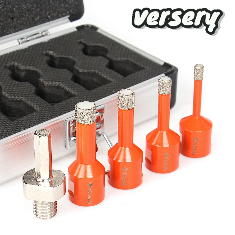 Free Shipping 5-12mm/Sets M14 Thread Vacuum Brazed Diamond Dry Drill Bits Hole Saw Cutter for Granite Marble Ceramic Tile Glass