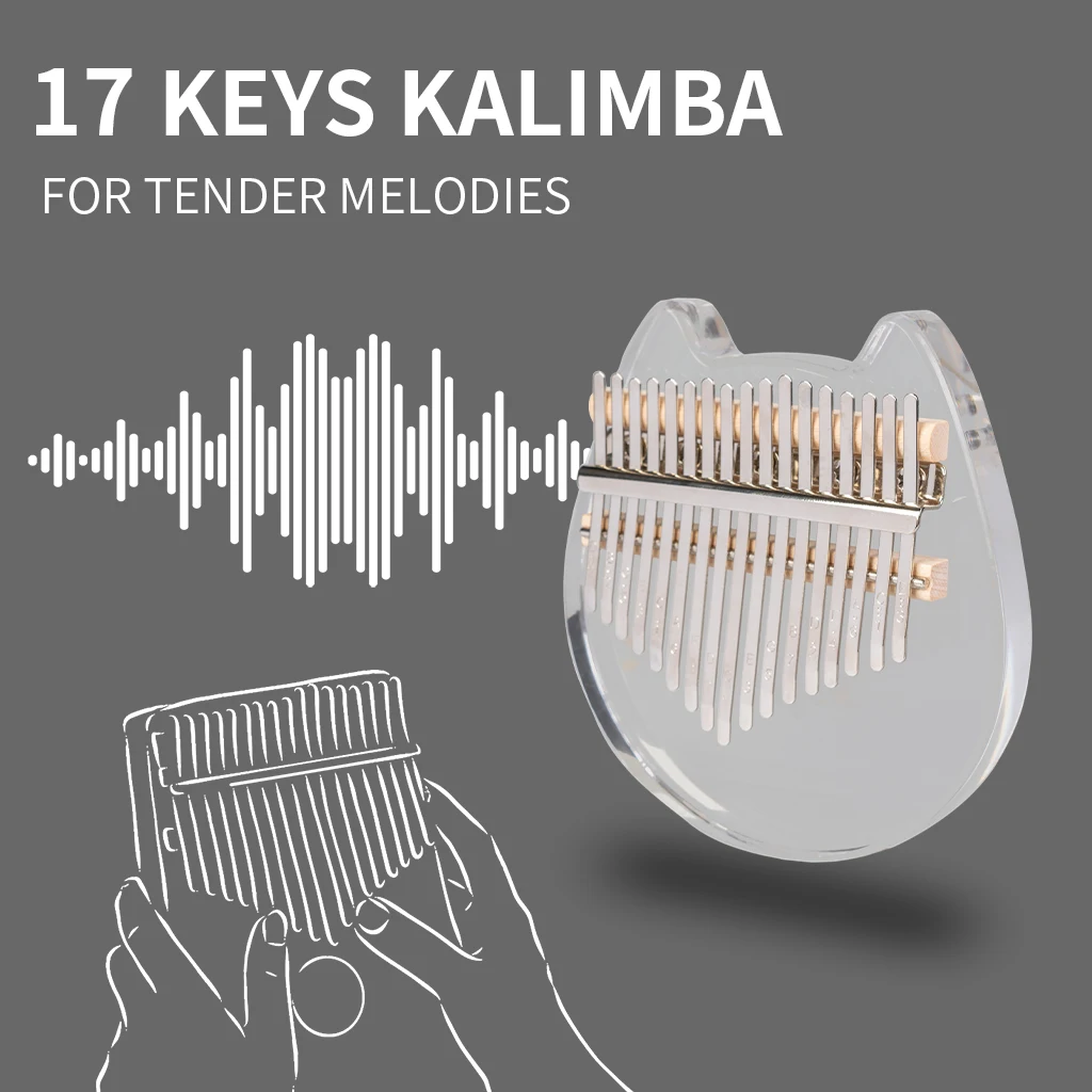 

Kalimba Acrylic 17 Key Transparent Thumb Piano with Tuning Hammer Gig Case Manual K01-C