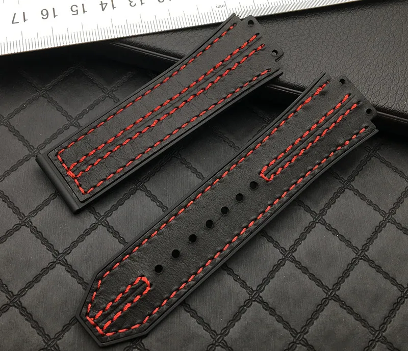 

Black Red real cow leather For Hublot strap for Big Bang belt Men Watchband 25*17mm watch band logo on stainless buckle tools