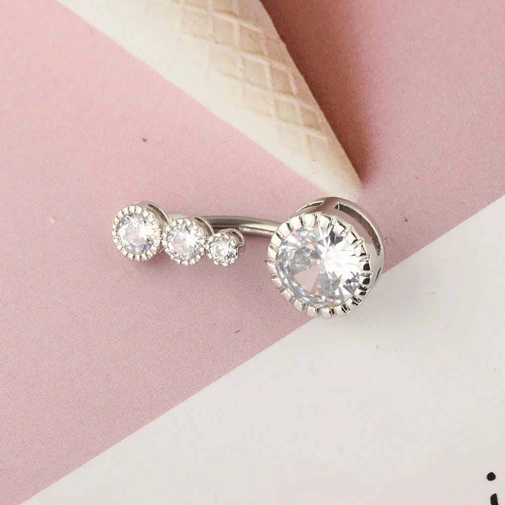 14G Double Round Cubic Zirconia Oreille 4 Crystal CZs Belly Button Rings 316L Surgical Steel Belly Piercing Woman Body Jewelry