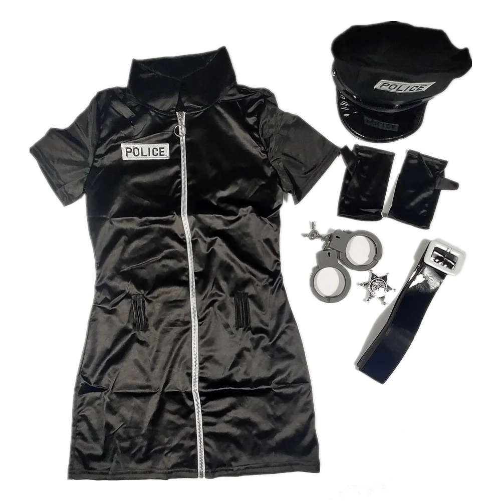 Black Sexy Police Costume Female Cop Officer Uniform Halloween Cosplay Adult Policewoman Fancy Dress women cosplay costume