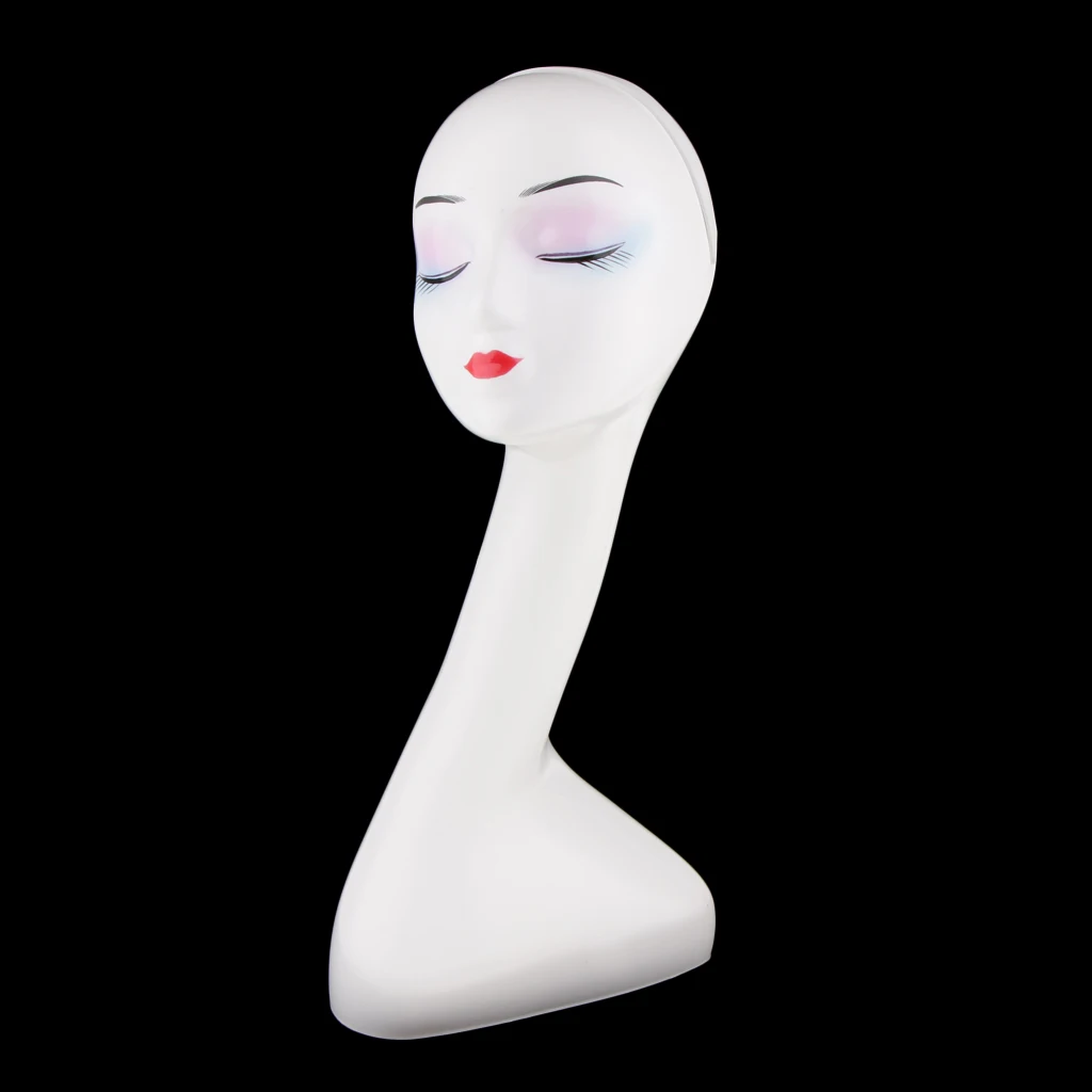 White Long Neck Female Mannequin Head Model Hair Wigs Jewelry Display Stand Manikin Head Headphone Hat Display Holder