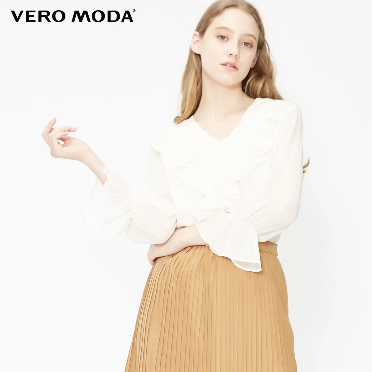 Vero Moda женская шифоновая рубашка с расклешенным воротником | 319231530 - Цвет: Eggnog