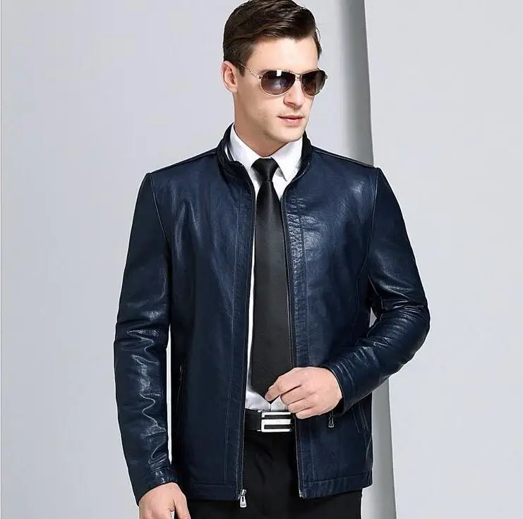 

Одежда, новинка, мужская деловая повседневная куртка со стоячим воротником, мужские Куртки из натуральной овечьей кожи, пальто