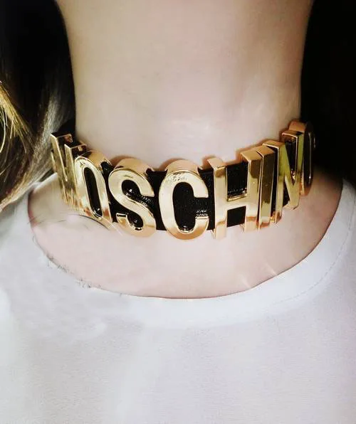 

Models Show Bright Letters Leather Exaggerated Necklace Collar