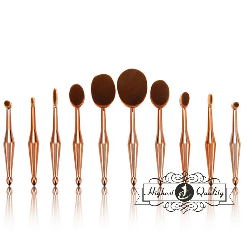 

10pcs/set Mermaid Makeup Brush Set Oval Shape Nylon Hair Gold&Silver Handle Eye Shadow Powder Eyeliner Eyelash Lip Makeup Brush