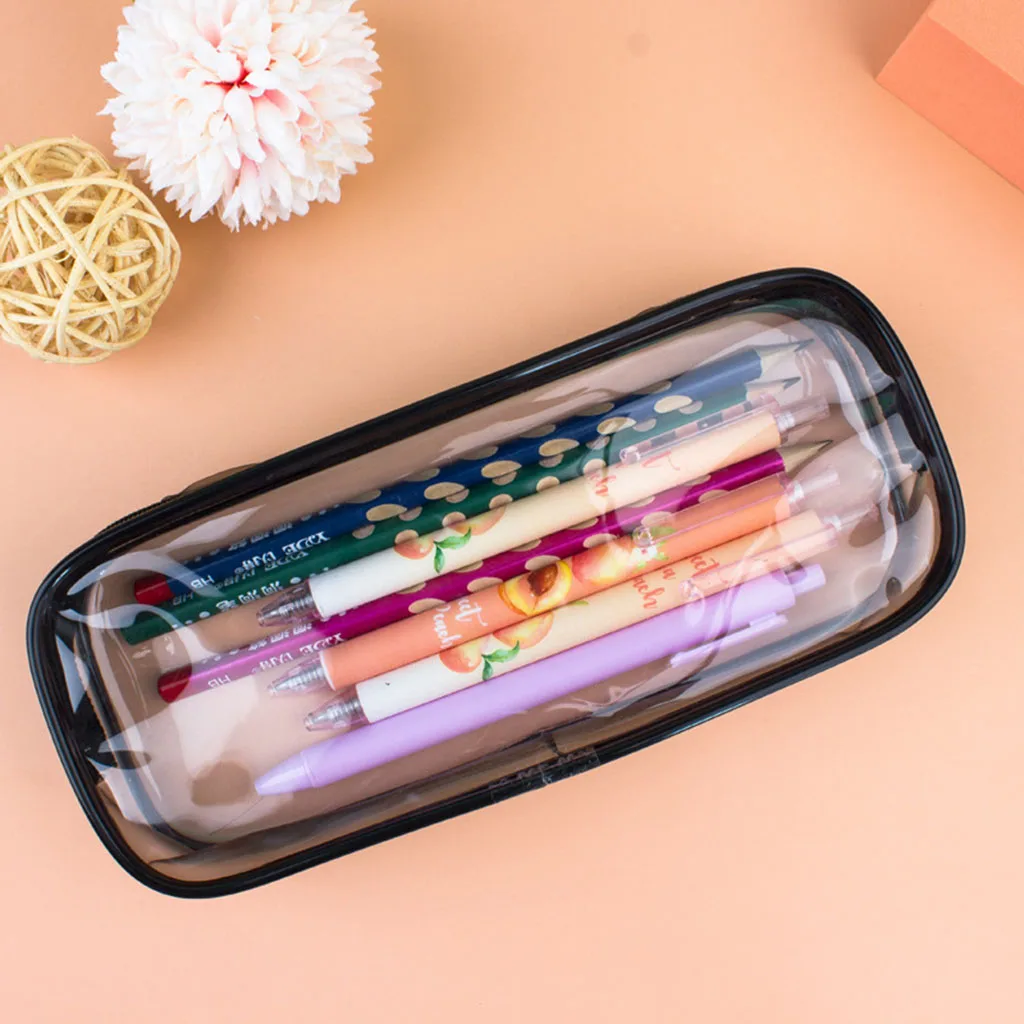 Transparent Zippred Cosmetics Bag Large Wateproof Pencil Case Portable Makeups Organizer Bag Clear Stationery