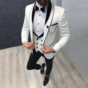 Traje elegante de tres piezas para hombre, Blazer Formal de corte entallado, esmoquin de boda con solapa de pico, un botón, ropa de graduación, color blanco