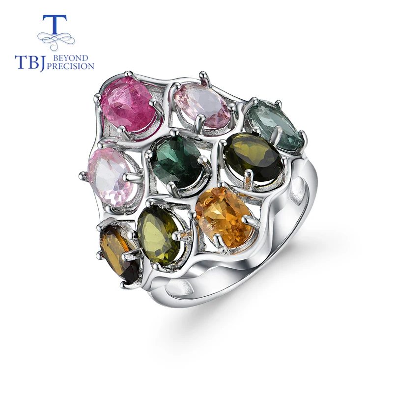 Multi-color tourmaline big rings 925 sterling silver with natural gemstone fine jewelry for woman anniversary or daily wear Multi-color tourmaline big rings 925 sterling silver with natural gemstone fine jewelry for woman anniversary or daily wear