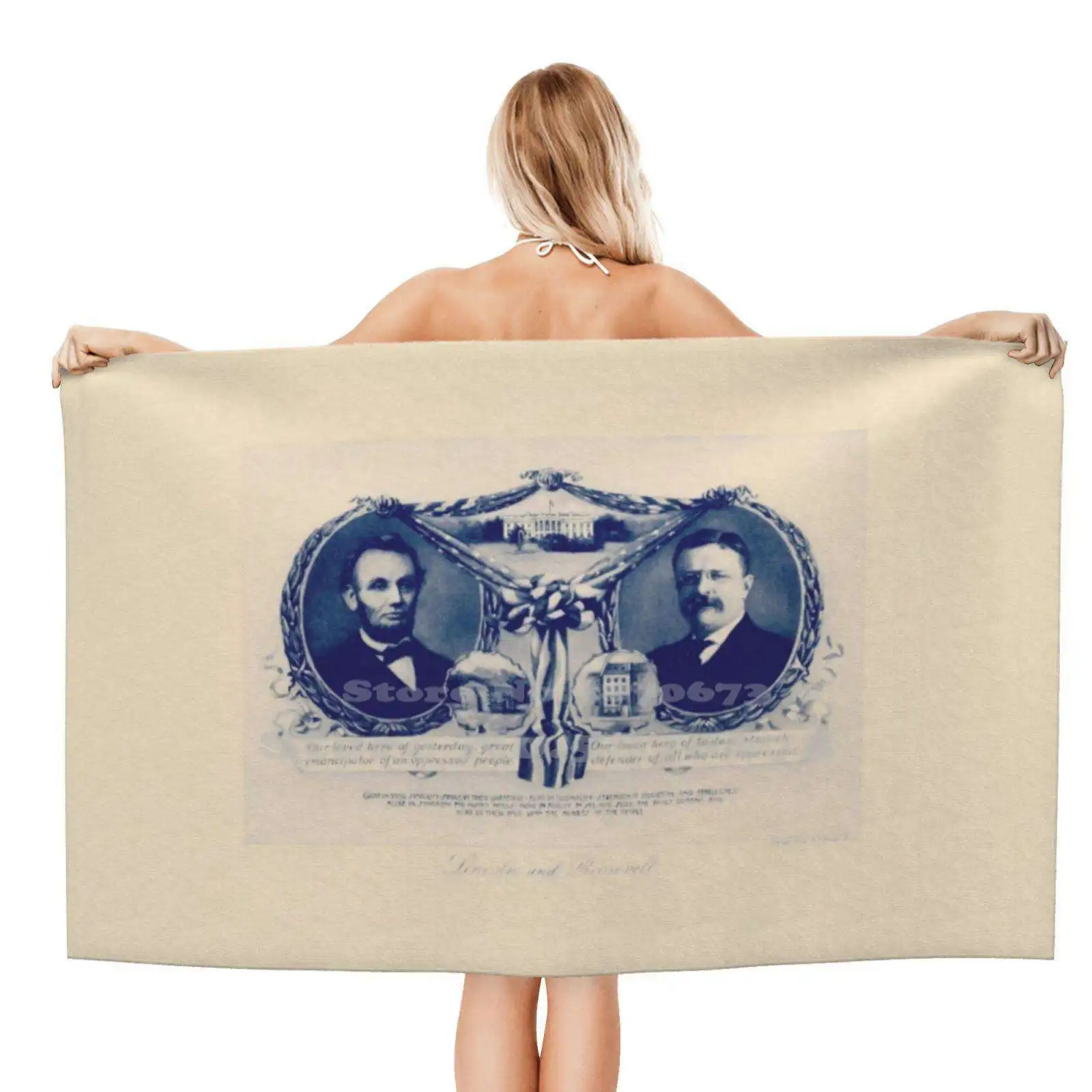 Asciugamano Da Spiaggia Con Stampa Abrawei Lincoln E Theodore Decoder-1906 Da Viaggio Abrawei Lincoln President Lincoln Teddy