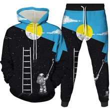 Men Astronaut Hoodie Suit Mystery Cosmic Space 3D Print Women Tracksuit Autumn Warm Hoody Set Starry Planet Men Sweatshirt Set