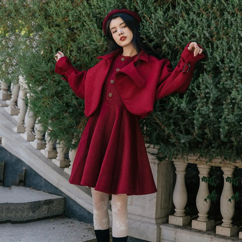

20 Socialite Small Xiangfeng Woolen Suit Female Chinese New Year Festive Sleeveless Vest Skirt Coat Two-piece Set French