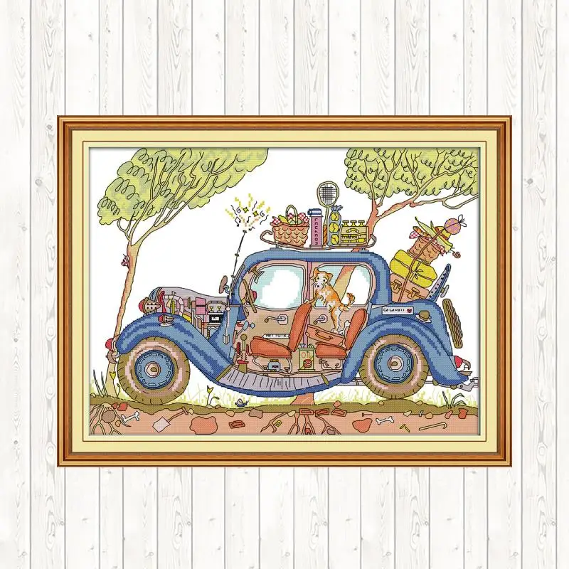 Station Wagon Cross Stitch Embroidery Kit 14CT 11CT Counted and Stamped DMC Cotton Thread Printed Canvas DIY Needlework Crafts | Дом и сад