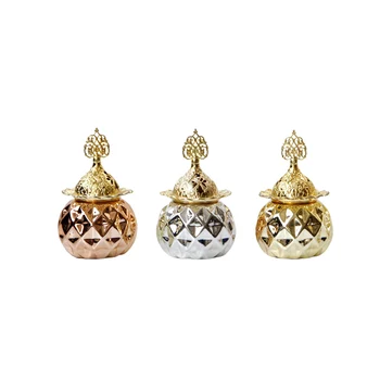 

Creative Middle East Arabian Golden Ceramic Aromatherapy Furnace Iron Art Metal Incense Furnace Luxury Desktop Decoration Incens