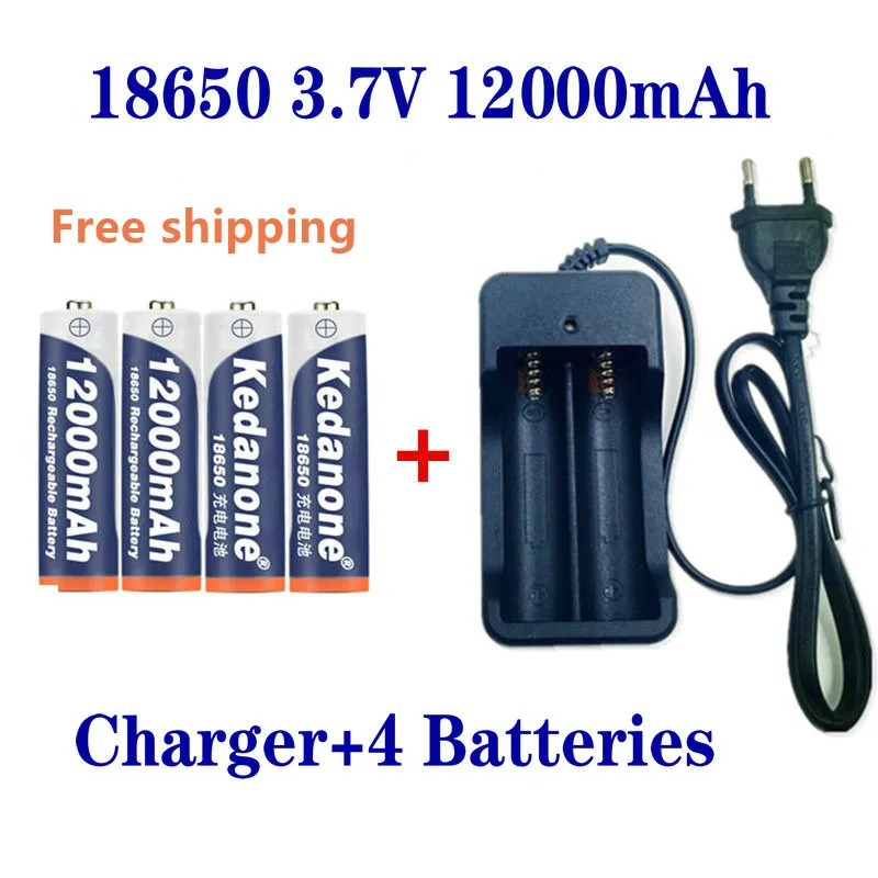 18650 Батарея Перезаряжаемые 3 7 V 12000 мА/ч Ёмкость Li-Ion для фонарик Фонарь + Зарядное