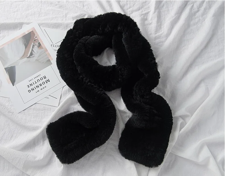 Черный Free Shipping New Genuine Rex Rabbit Fur Scarf 8 Colors Knitted Fur Shawl Winter Real Fur Poncho Wholesale Retail OEM - Цвет: Черный