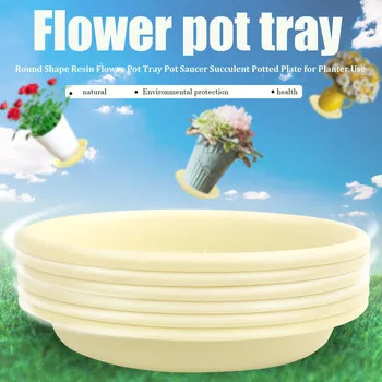 

6pcs Round Shape Resin Flower Pot Tray Pot Saucer Succulent Potted Plate for Planter Use (Light Yellow Number 5)