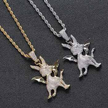 

New Hip Hop Full CZ Zircon Paved Bling Iced Out Cartoon Little Dragon Pendants Necklace for Men Rapper Jewelry Gold Halloween