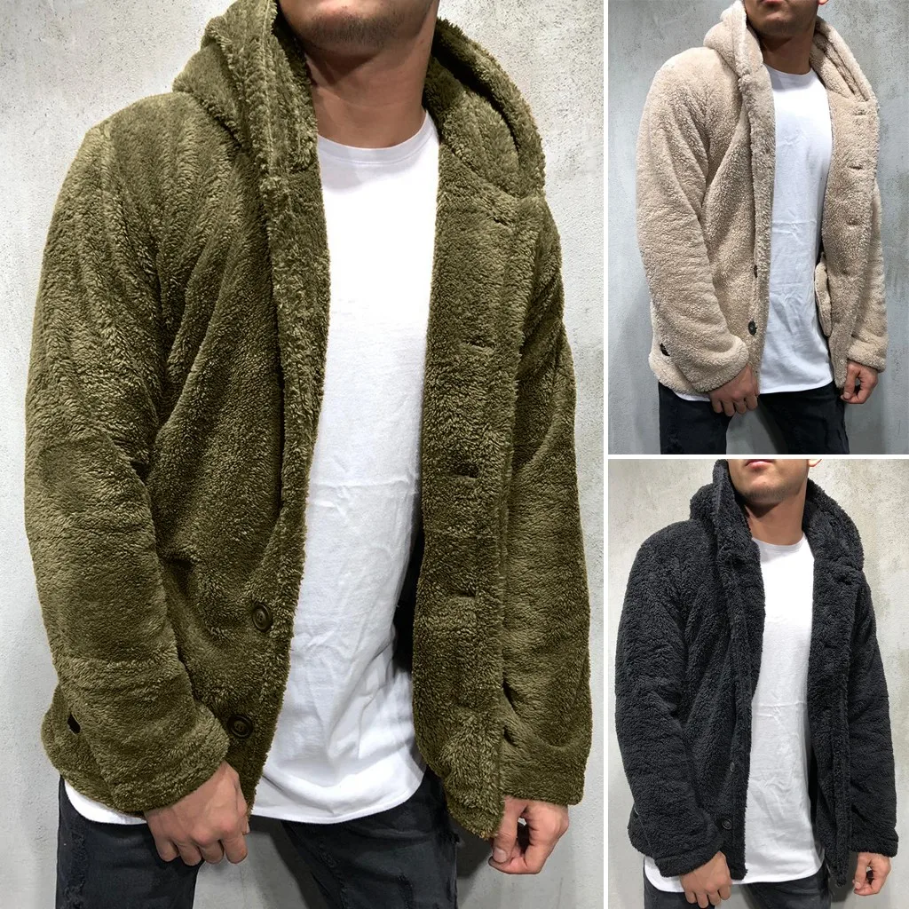 

Men's Autumn Winter Solid Color Cardigan Casual Blouse Fleece Tops Coat autumn winter Portability Warm Dropshipping masculino ch