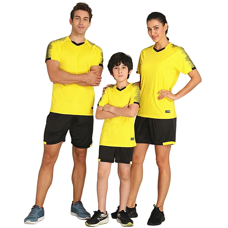 Adult Kids Soccer Jerseys Short Sleeves Quick Dry Running Shirts Men Children Football Jersey Sets
