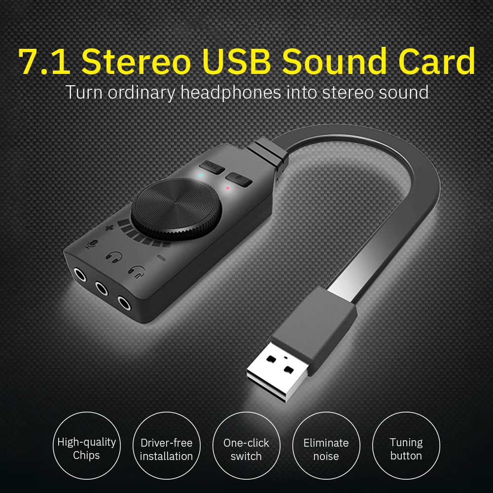 GS3 External Sound Card Virtual 7.1CH USB Sound Card Volume Adjustable
