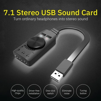 

GS3 External Sound Card Virtual 7.1CH USB Sound Card Volume Adjustable 3-Port Output For Windows/Mac/Linux Game Headphone