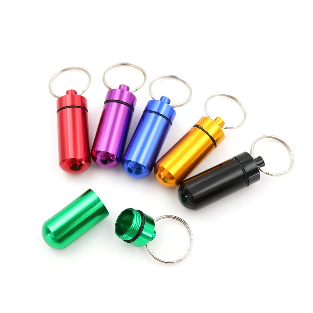 5pcs/set Pillbox Keychain Pill Box Aluminum Drug Pill WaterProof Cases Bottle Holder Container For Medicines 48*17MM,medicine storage container
