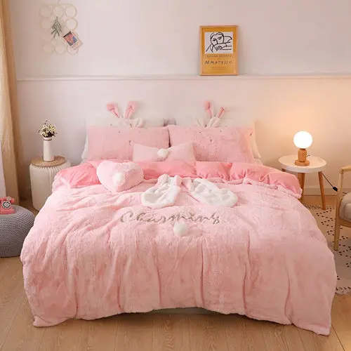 Роскошный Одноцветный Комплект постельного белья из флисовой ткани, пододеяльник, простыня, наволочка, король, королева, двойной размер, белый, серый, розовый, постельное белье - Цвет: 6