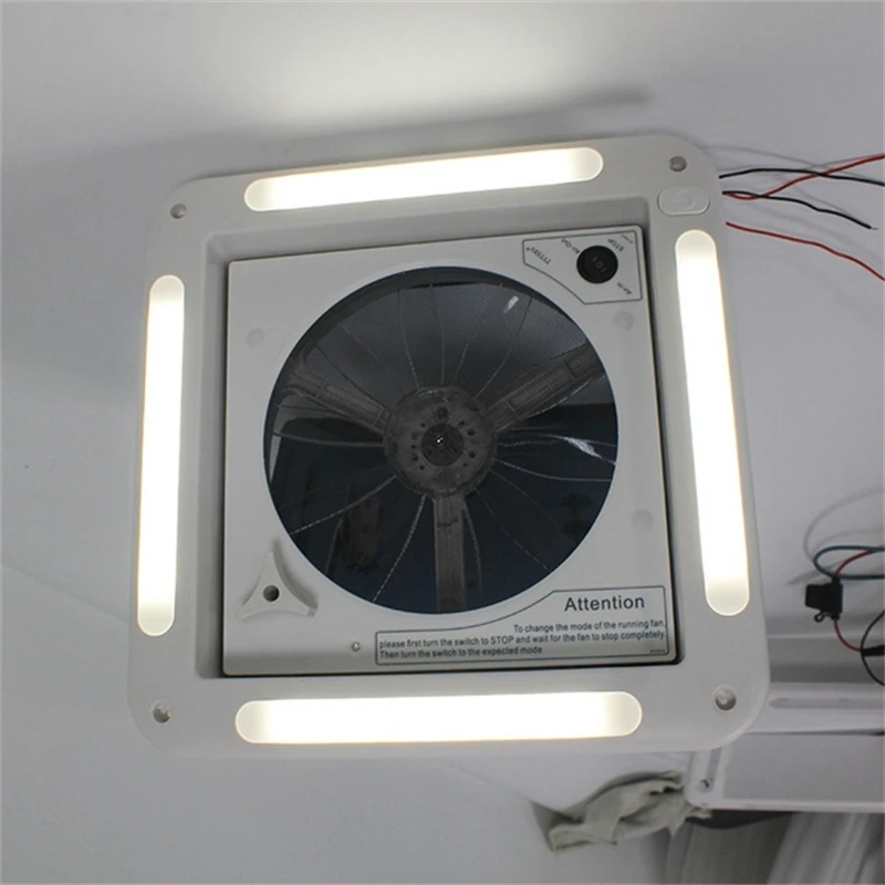 RV Roof Vent Fan 12V 360x360mm 10 Blades Dual Mode Air Inlet Outlet 4 LED  Light