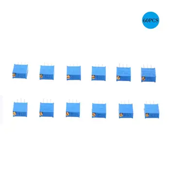 

60pcs Potentiometer Assorted Kit Variable Resistor Resistive 3296w 12value Potentiometer Assorted Kit