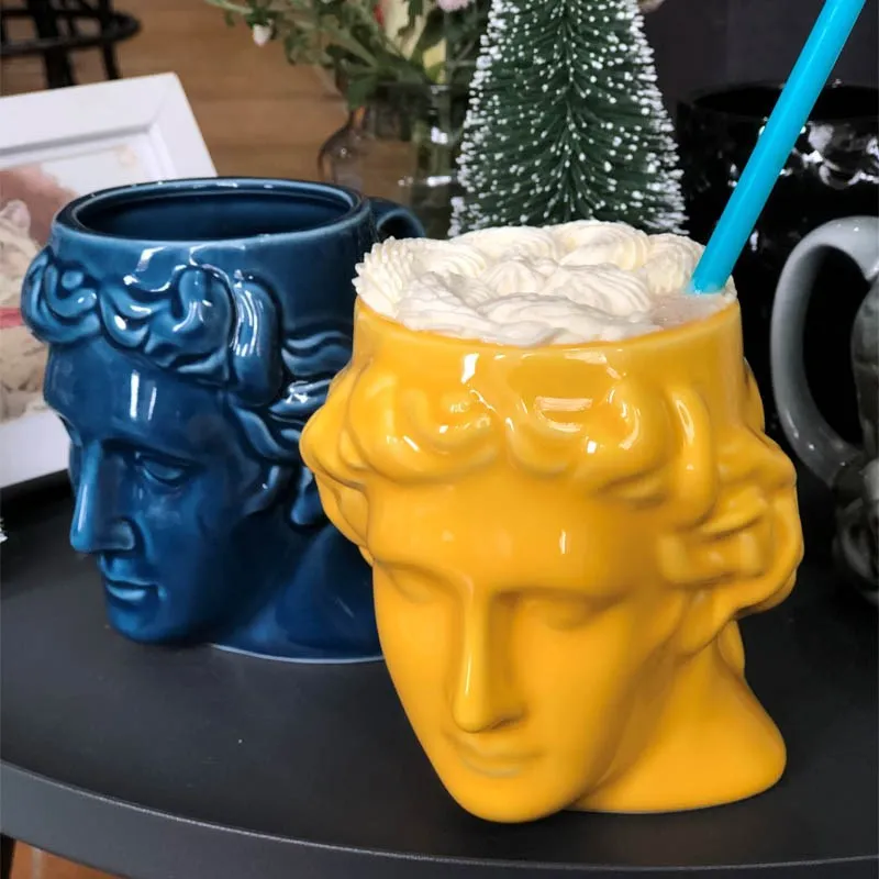 Spanish Ancient Greek Apollo David Head Mug Roman Sculpture Water Cup Mugs Coffee Cups Characteristic Ceramic | Дом и сад