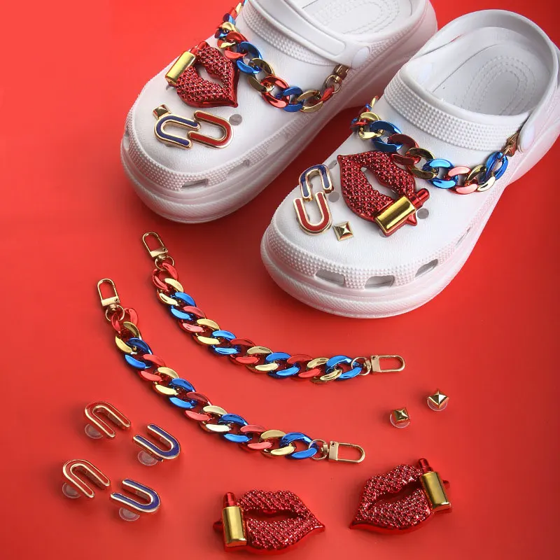 DIY Crocs Charms Designer 1 Set Metal Chain Bling Rhinestone Clog Buckle  Shoes Accesorios JIBZ Kids Christmas Croc Decoration - AliExpress