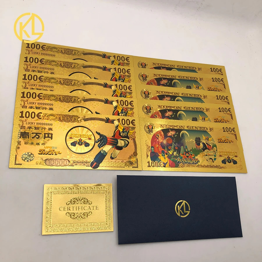 1set Japanese Anime UFO Robot Grendizer Goldorak Gold Foil Banknote Plastic Cards for Collection and Gifts
