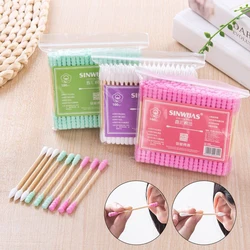 100PCS/Box Double Head Cotton Swab Bamboo Sticks Cotton Swab Disposable Buds Cotton For Beauty Makeup Nose Ears Cleaning