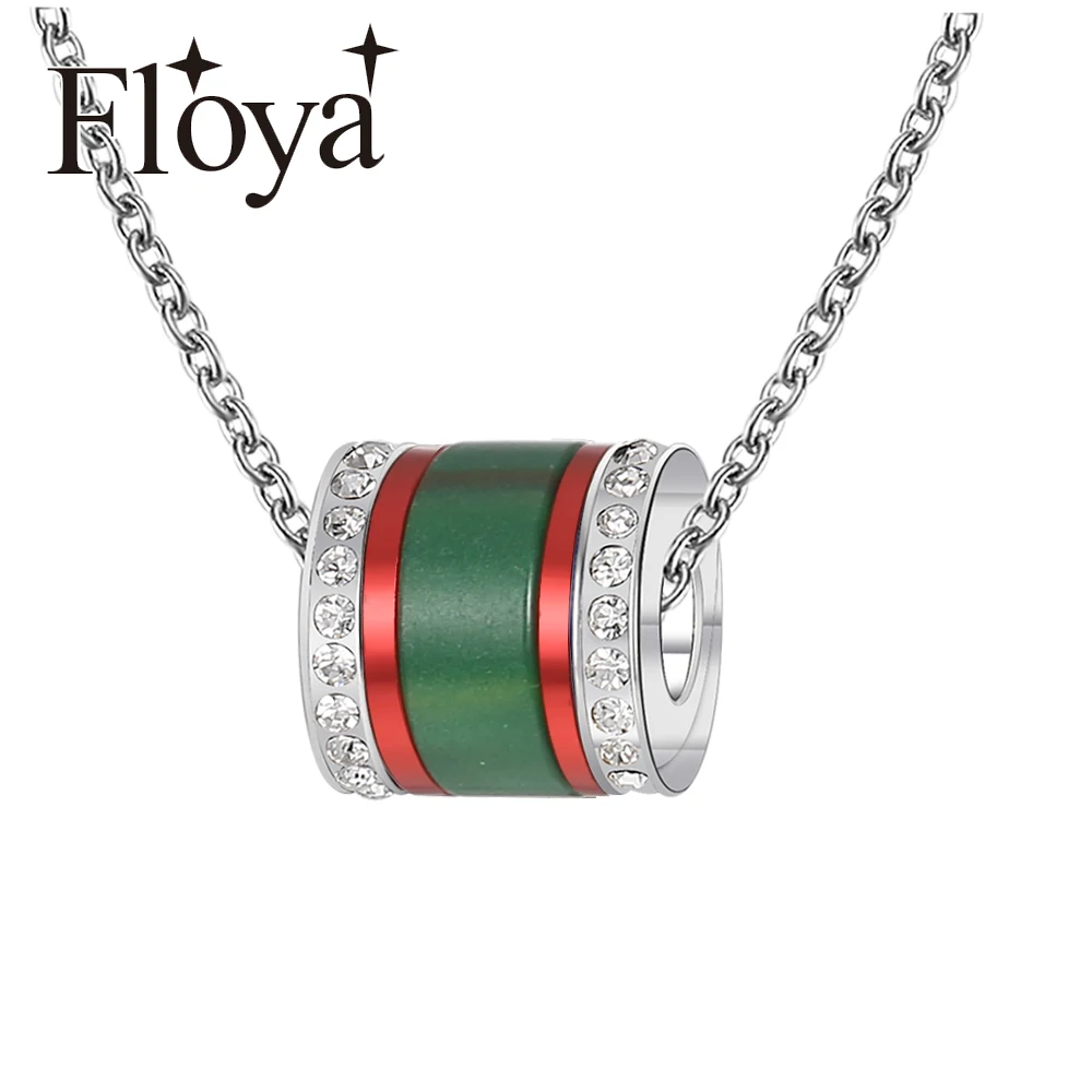 

Floya Lovers Pendants Necklaces Adjustable Steel Pendant Interchangeable Green Color Charm Combination Necklace Femme Bijoux