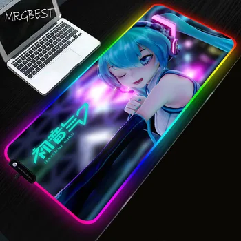 

MRGBEST Anime Hatsune Miku Mouse Pad LED Large Game MousePad RGB 11Usb LED Backlit Computer Pads Csgo Rubber Keyboard Desk Mat L