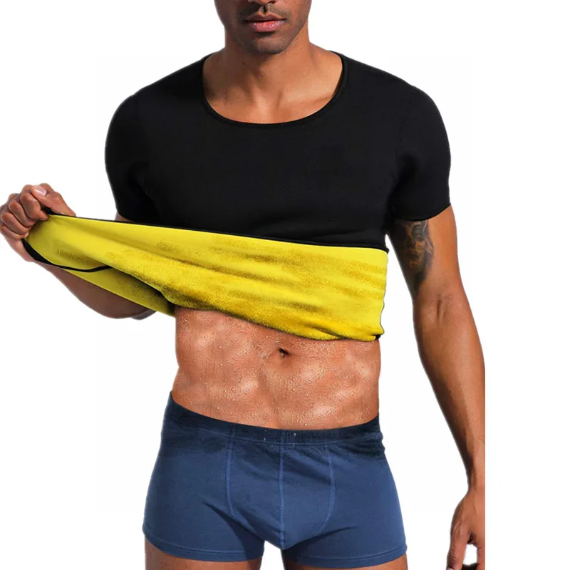 

Men Sport Running Shirt Waist Trainer Short Sleeve Gym Fitness Bodybuilding Yoga T-shirt Weight Loss Body Shaper Neoprene shirts
