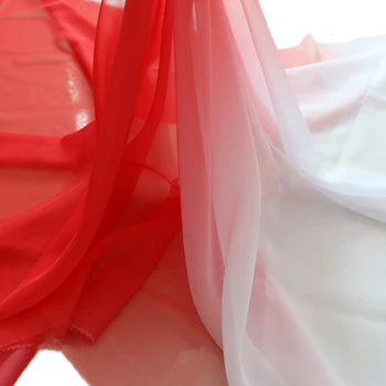 

30d Light Weight Chiffon Fabric Sheer Stage Dancing Material Red White Gradual