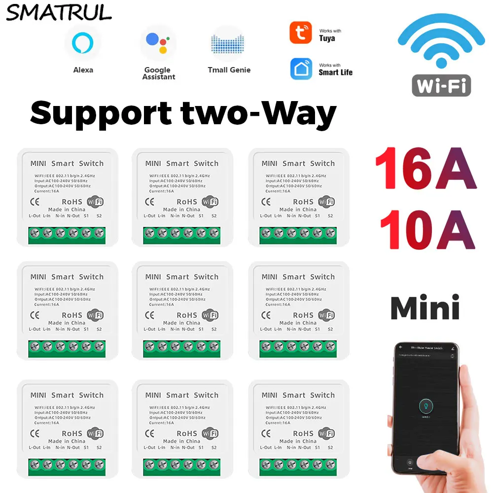 

SMATRUL Tuya 16A Mini Smart Wifi DIY Universal Switch For 2 Way Control Automation Module Voice Relay Timer Google Home Alexa