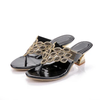 

Christia Bella Women Sexy Fashion High Heels Sandals Bohemian Style Large Size Female Horseshoe Heels Slippers Rhinestones Shoes