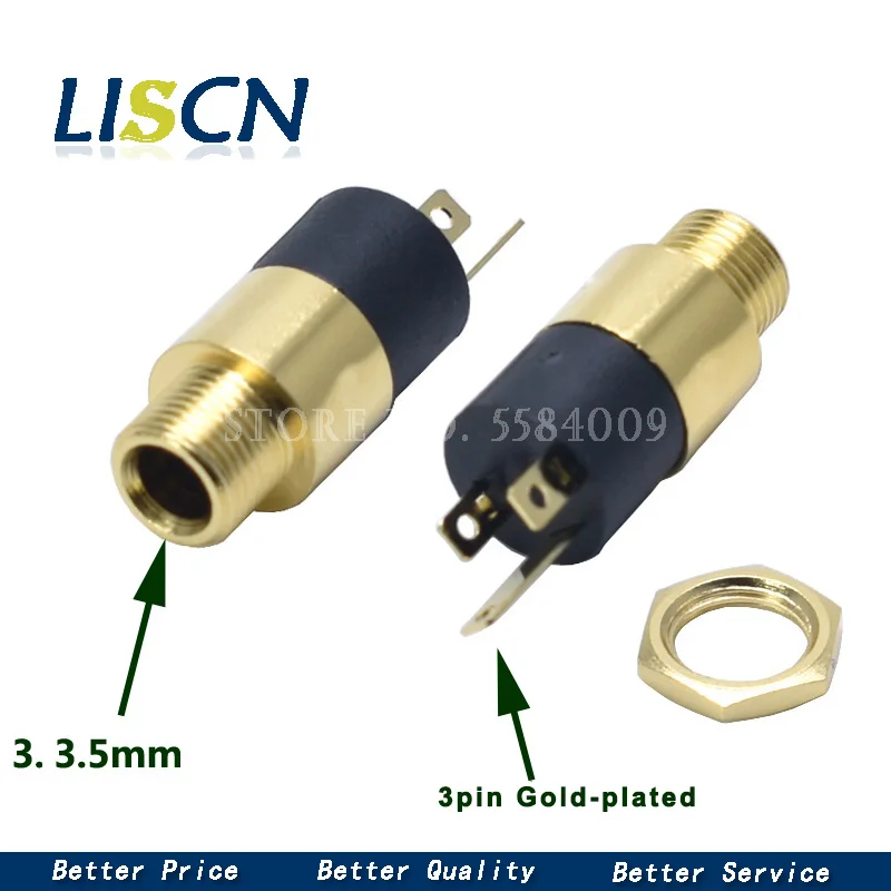 100PCS 3 5MMcylindrical socket PJ 392 Stereo Female Socket Jack with Screw 3 5 Audio Video Headphone Connector PJ392 GOLD PLATED