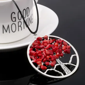

SA SILVERAGE Natural Gravel Handmade Tree of Life Necklace 2019 Colorful Natural Stone Trendy European American Pendant Jewelry