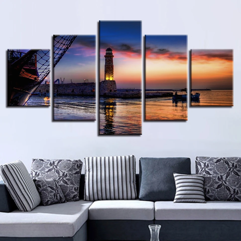 

HD Printed Wall Art Modular Poster Modern Canvas 5 Panel Lighthouse Seaview Living Room Pictures Home Decor Painting Frame