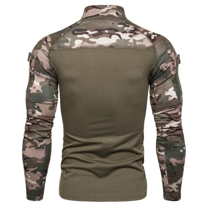 European Version Men T Shirt Gym Tshirt Men Military Outdoor Fitness Camouflage Man's T-shirt Long Sleeve Zipper Male T-shirt